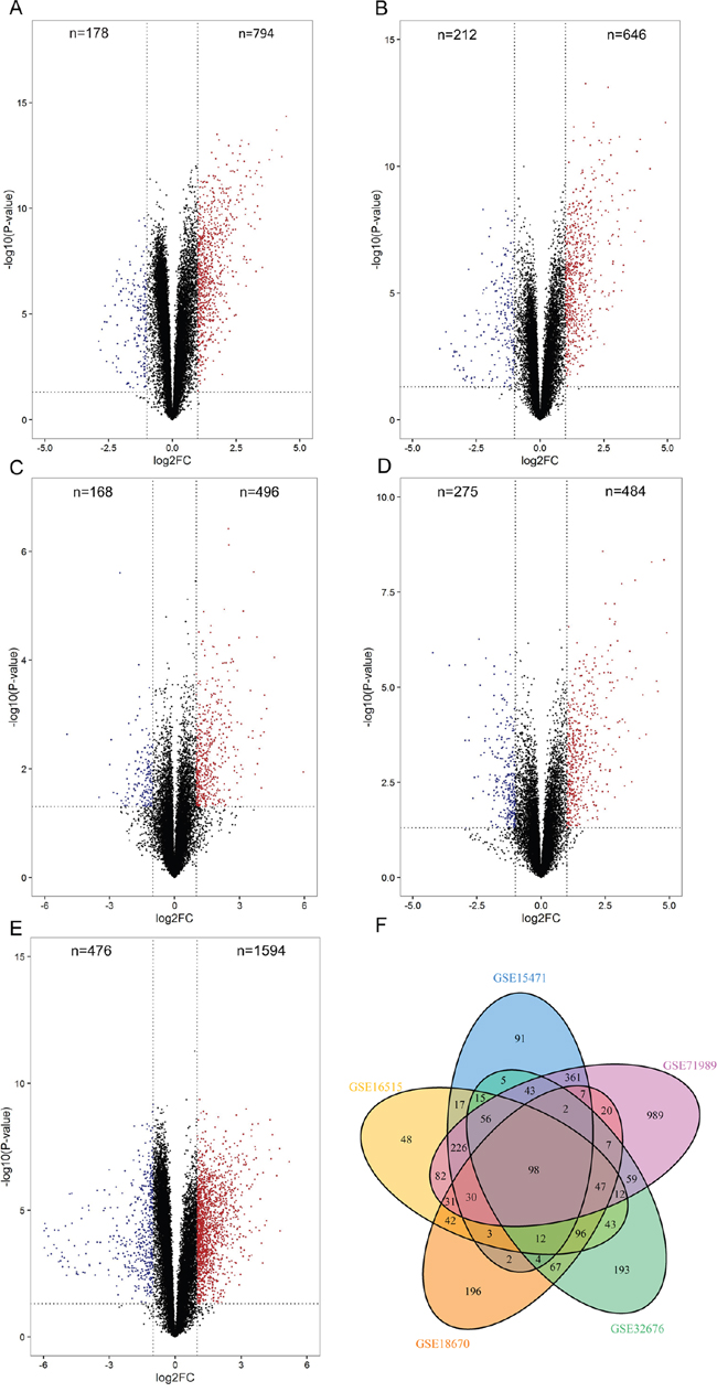 Identification of DEGs between pancreatic adenocarcinomas and non-malignant tissues.