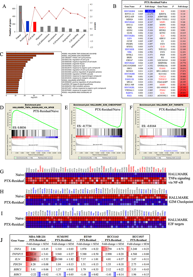 Gene expression analysis of paclitaxel-residual MDA-MB-231 cells.