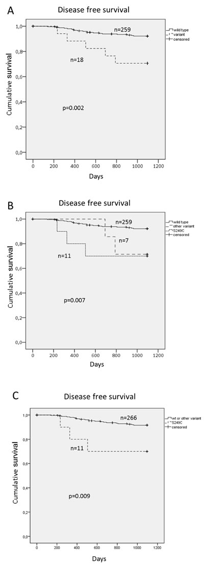 Disease free survival (DFS) for patients with HPV