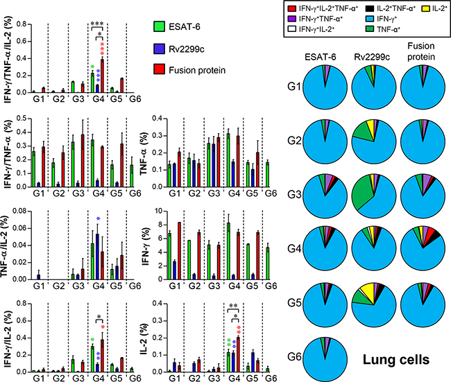 Induction of antigen-specific multifunctional T cells in the lungs of mice after a challenge with Mtb HN878 strain.