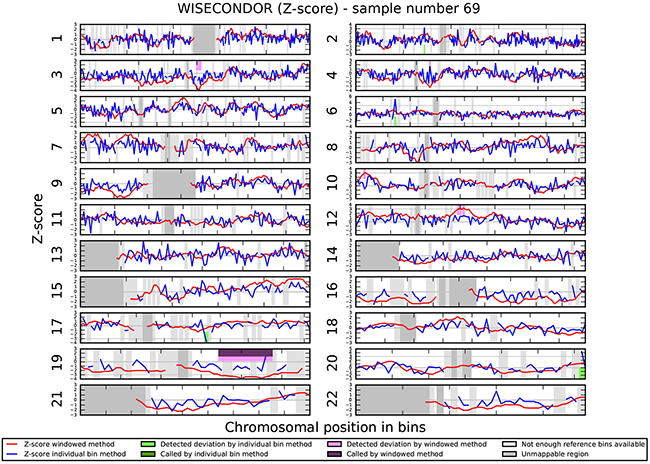 Chromosomal aberrations in cfDNA. No chromosomal aberrations were detected in sample 69.