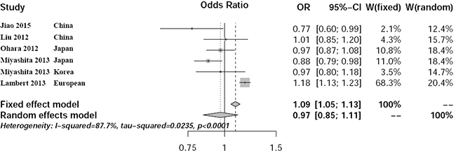 Forest plot about the meta-analysis in pooled Asian and European populations.