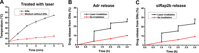 Laser-induced thermal effect of GNs and drug release.