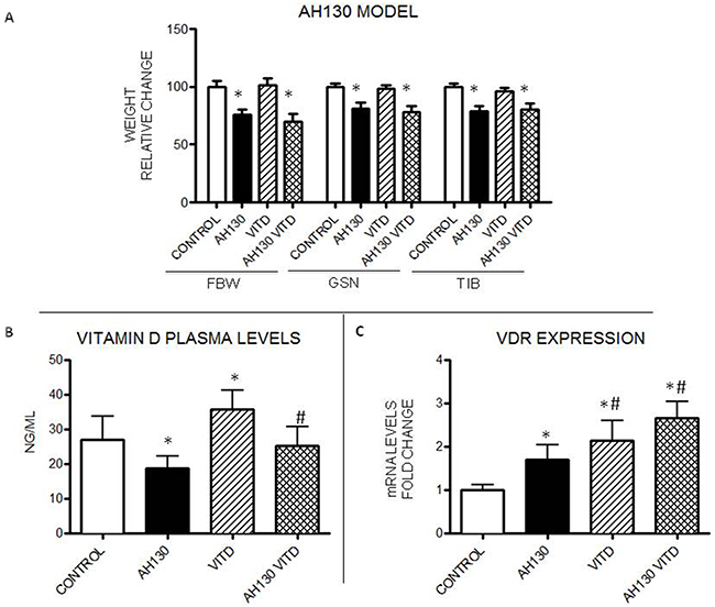 Effects of VitD3 administration to rats bearing the AH130 hepatoma.