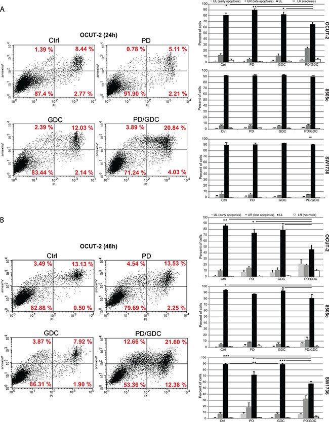 Drug combination synergistically induces apoptosis in anaplastic thyroid cancer cell lines.