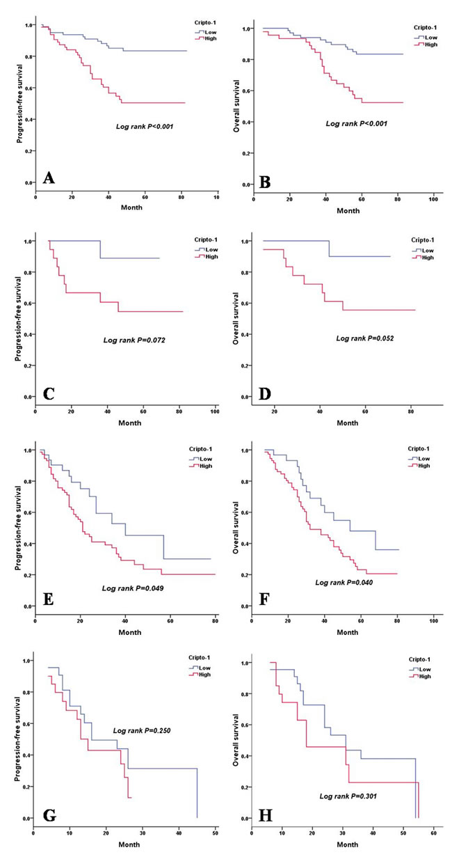 PFS and OS are shown for stage I, II, III and IV LAC patients.