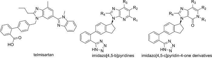 Structural scaffolds of imidazo[4,5-b]pyridines and imidazo[4,5-c]pyridin-4-one derivatives modified from telmisartan.