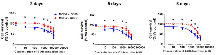 MCF-7 cells harboring GCLC show tamoxifen-resistance.