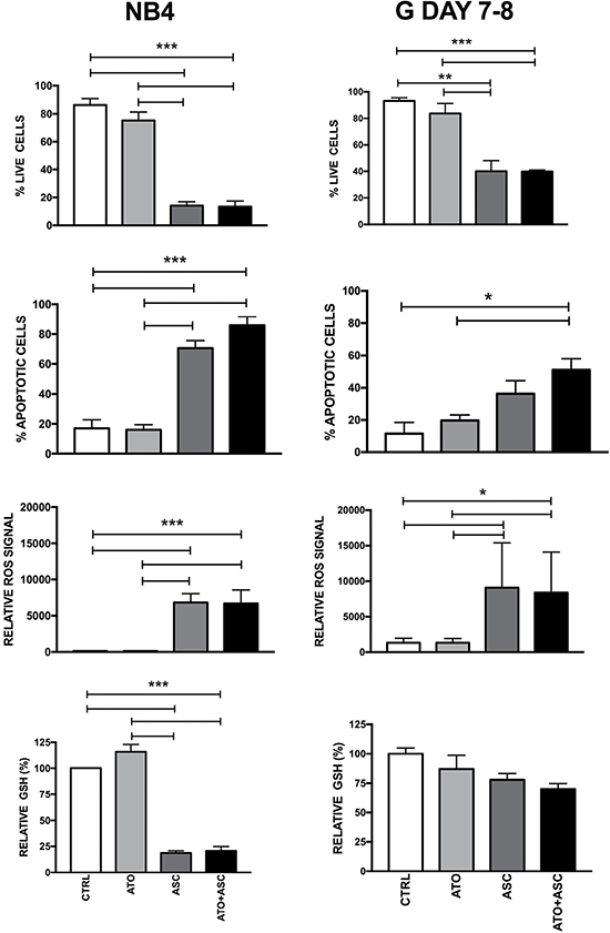 Sensitivity of normal and leukemic (NB4 cells) promyelocytes to ASC-mediated oxidative stress.