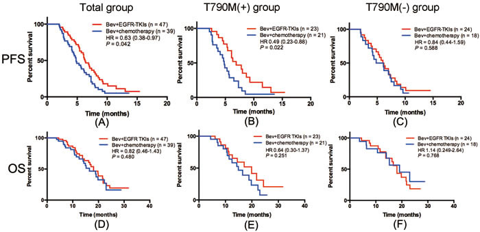 Kaplan-Meier curves for PFS and OS of included patients in different groups.