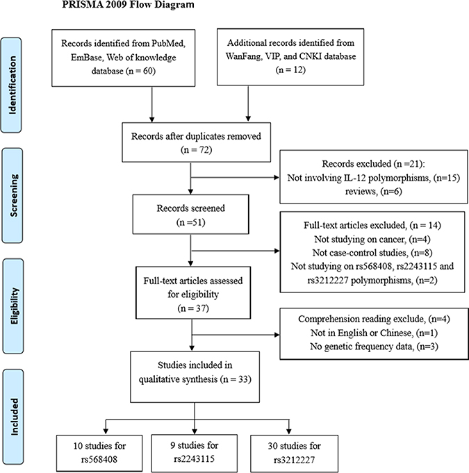 The flow diagram of the meta-analysis, according to the PRISMA 2009.