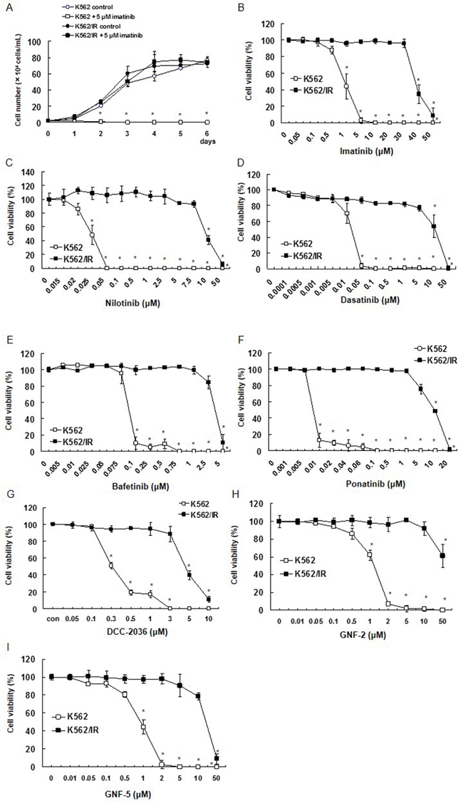 Establishment of K562/IR cells and their growth curves with imatinib treatment.