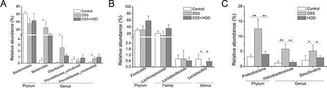 Effect of HQD on gut microbial relative abundance in mice.