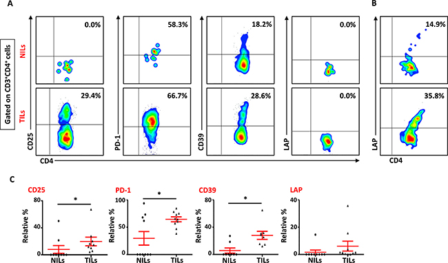 Phenotypic characteristics of CD4+ T cells in NILs and TILs.