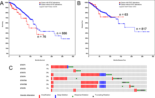 STAT genes expression and mutation analysis in breast invasive carcinoma (cBioPortal).