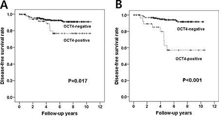 Disease-free survival according to Oct4 expression.