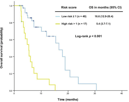 A prognostic model was established from 57 patients with advanced KRAS+/TP53+ mutant cancer who received therapy in a phase I clinical trial.