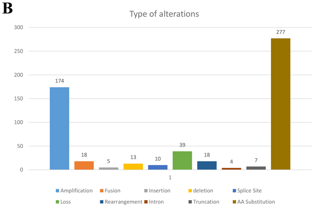 Figure 1B: Types of gene alterations seen as a percentage of 102 patients with diverse sarcomas.