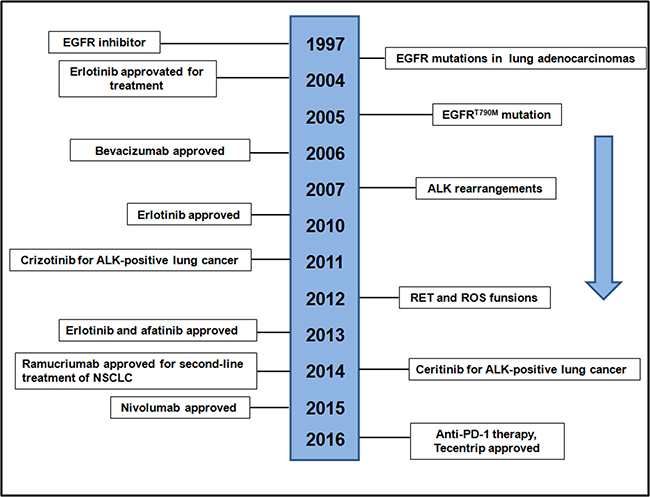 Timeline of EGFR-related drug development.