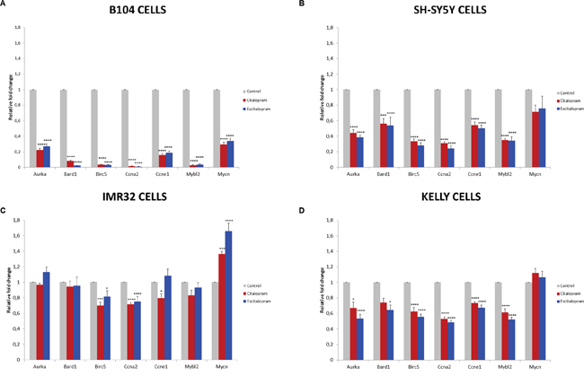 Fold change of representative genes after 24 h treatment with citalopram or escitalopram.