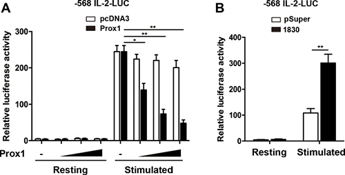 Prox1 represses IL-2 promoter activity.