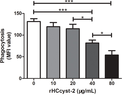 rHCcyst-2 decrease phagocytic capacity of goat monocytes.
