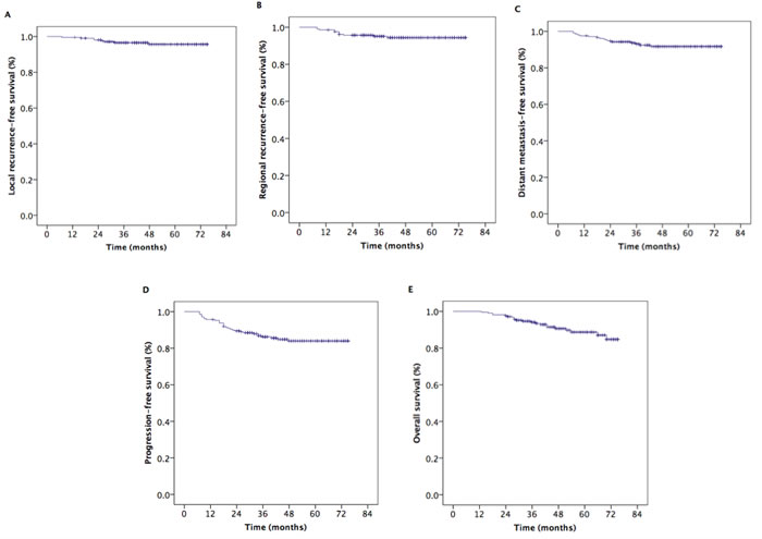 Kaplan–Meier estimates of the survival in patients with nasopharyngeal carcinoma.