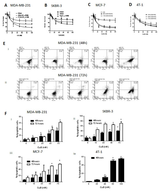 CuB induces cell death in breast cancer cells.