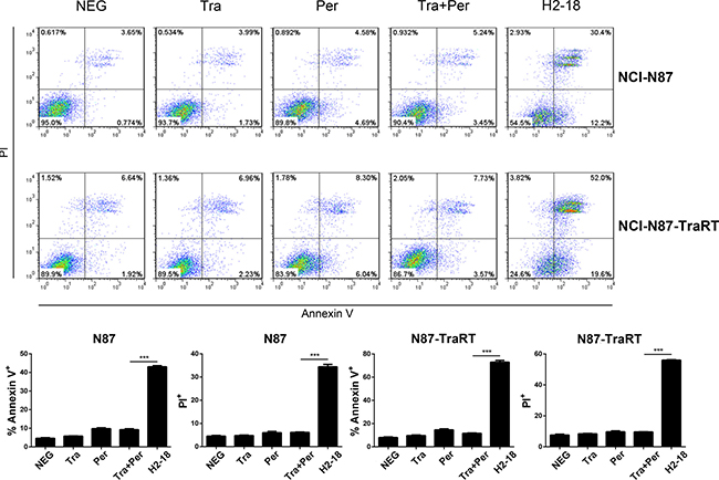 H2-18 potently induces cell death in both NCI-87 and NCI-N87-TraRT cell lines.