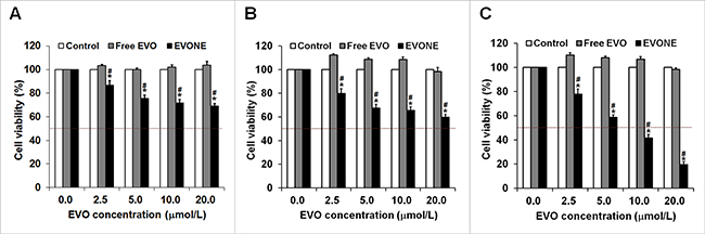 Effects of EVONE on the cell growth of human A549 lung cancerous cells.