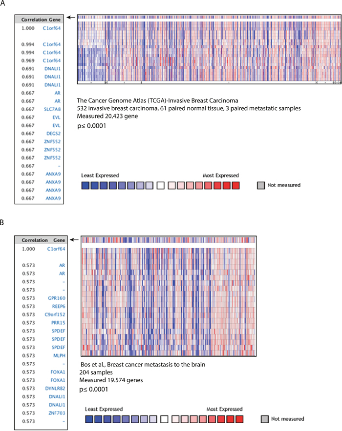 C1orf64 co-expressed genes in breast tumors.