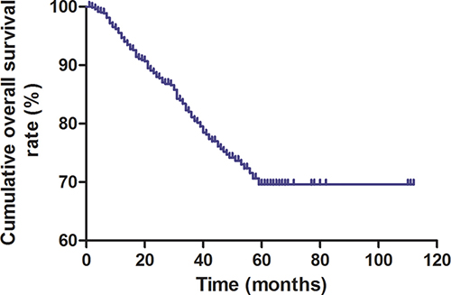 Kaplan-Meier survival curve of enrolled CRC patients.