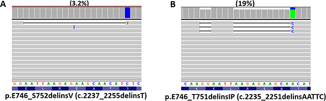 EGFR mutations detected by next generation sequencing.