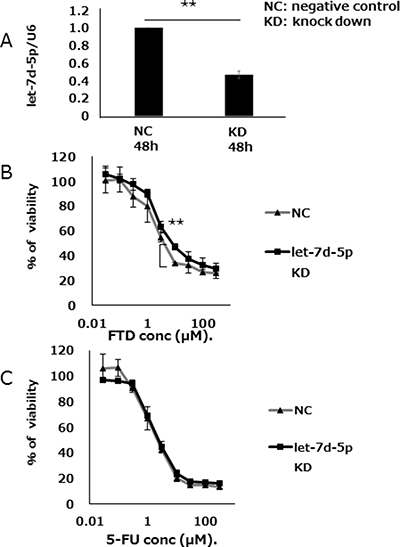 let-7d-5p knockdown inhibits FTD sensitivity.