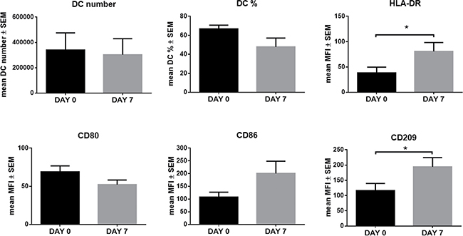 In vivo LEN treatment increased in vitro DC differentiation from CD14+ cells of MM patients.