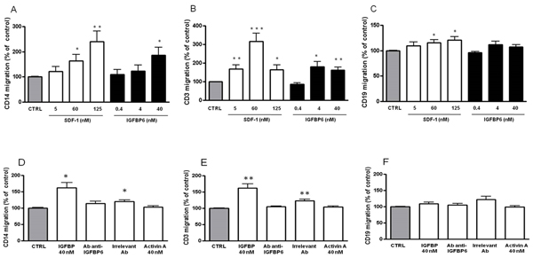 Chemoattractive effect of IGFBP-6 on monocytes, T lymphocytes and B lymphocytes.