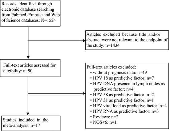 The flow chart of the selection process in our meta-analysis.