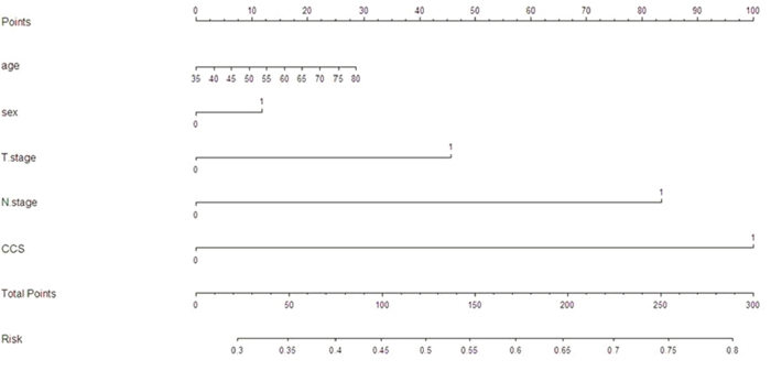 Nomogram model for death risk prediction.