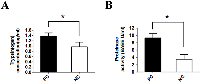 Trypsin(ogen) concentration and protease activity released from pancreatic cancer and control specimens.