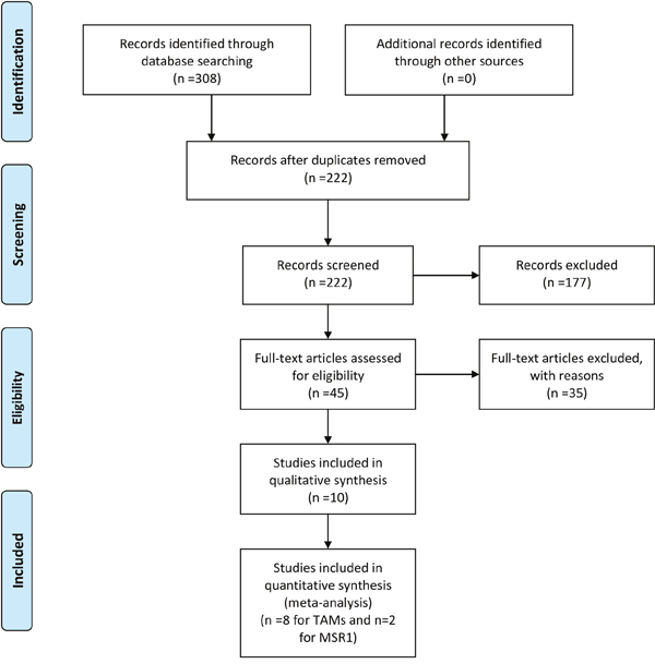 Flow diagram of literature search and selection for meta-analysis.