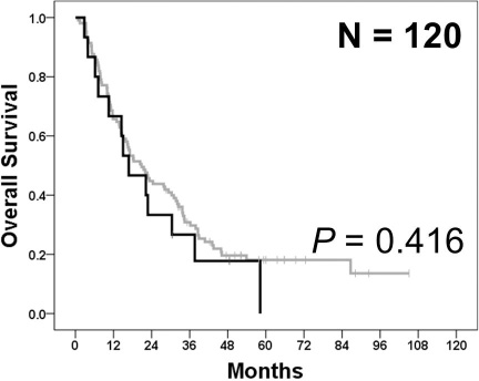 Overall survival according to PIK3CA mutation status in cohort 2.