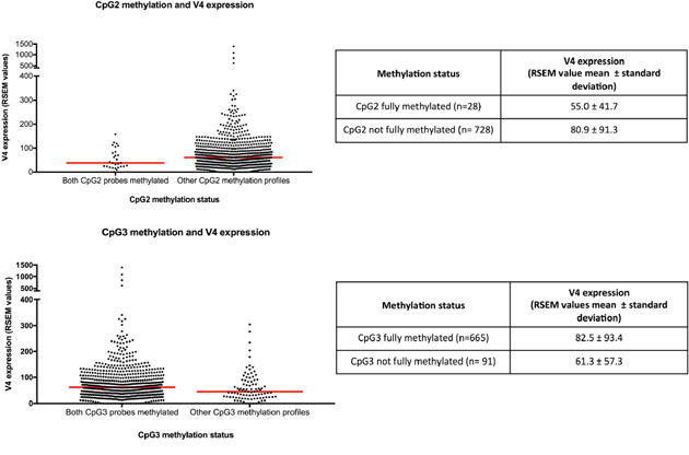 CpG2 and CpG3 methylation and NR5A2 variant 4 expression.