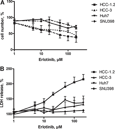 Erlotinib sensitivity of HCC cell lines.