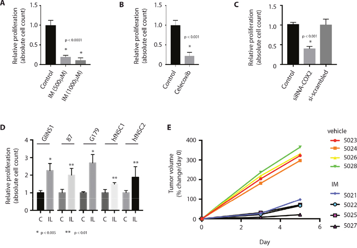 Inhibition of PGE2 production results in decreased GSC proliferation.