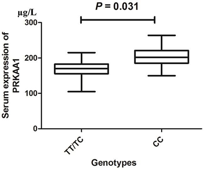 The relative expression of PRKAA1 in GC tissue and paracancerous tissue (Normal) using TCGA database.