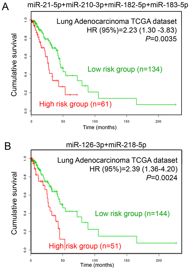 Prognostic analysis of LUAD patients with different miRNA expression levels.