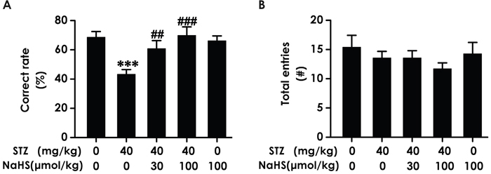 Effect of NaHS on the working memory dysfunction of STZ-induced diabetic rats in Y-maze test.