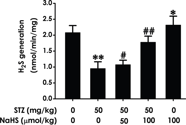 Effect of NaHS on the generation of hippocampal H2S in STZ-induced diabetic rats.