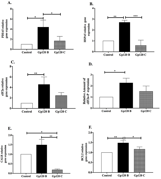 HIV-1 gp120 clade B induces a protective response triggered by Unfolded Protein Response markers.