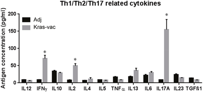 KRAS vaccine induces Th1/Th17 cytokine response.